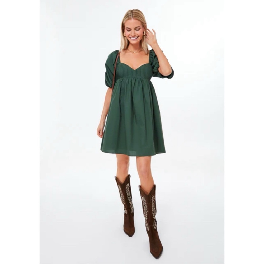 Tuckernuck Hyacinth House Emerald Puff Sleeve Sasha Cotton Mini Dress sz: S